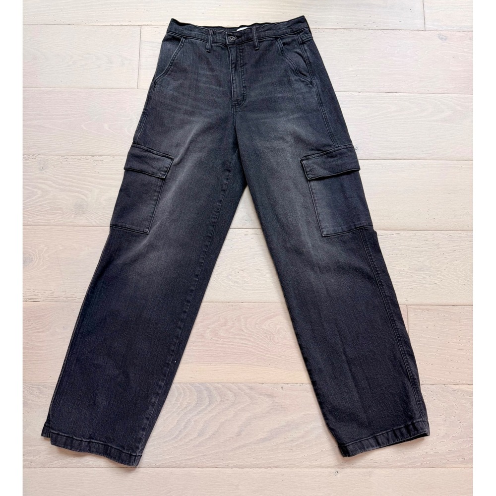 Jessica Simpson Black Cargo Jeans Women Size 4 Wide Leg Utility Denim Pants Y2K